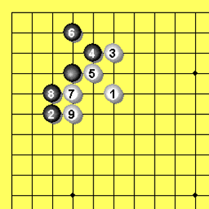 Fig.2d.gif: Joseki-Fortsetzung zur Ecke R von Weiß